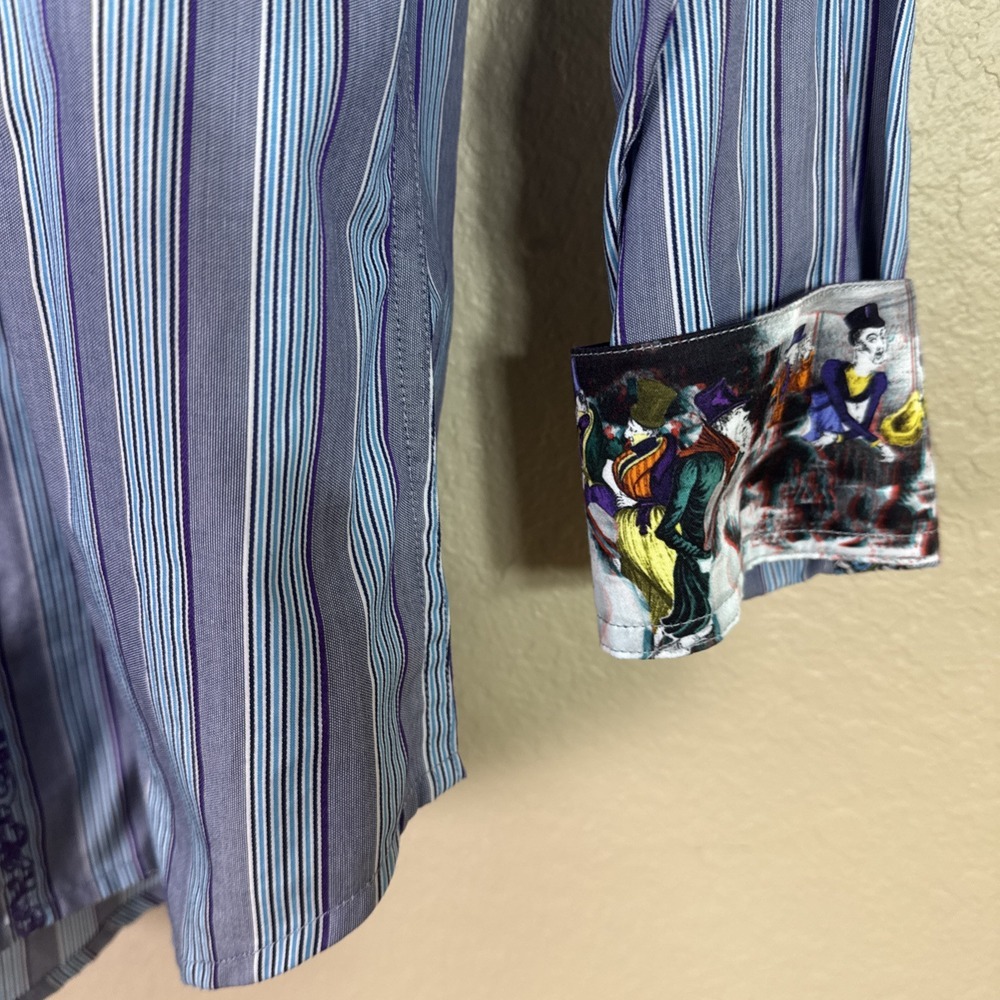 Robert Graham Men's Striped‎ Adagio Embroidered Flip Cuff Shirt Large $228 - Picture 5 of 7